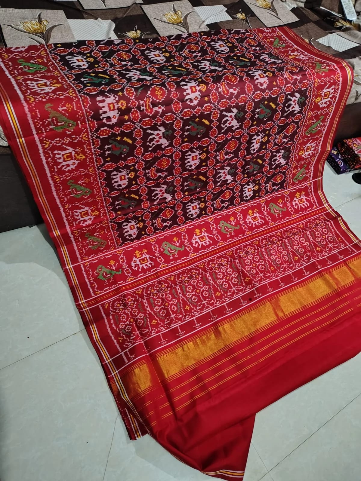 Cobalt Blue & Magenta Single Ikat Silk Saree