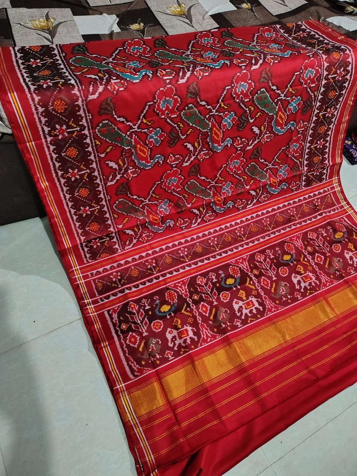 Deep Plum Shikari Lattice Double Ikat Saree