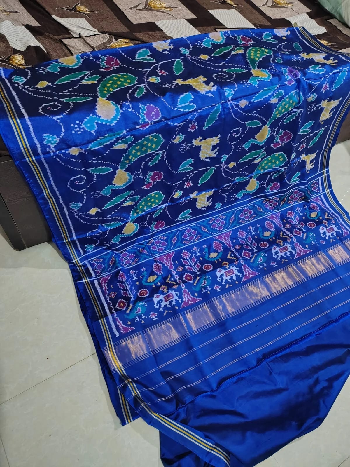 Ocean Blue Keri Mayur Single Ikat Silk Saree