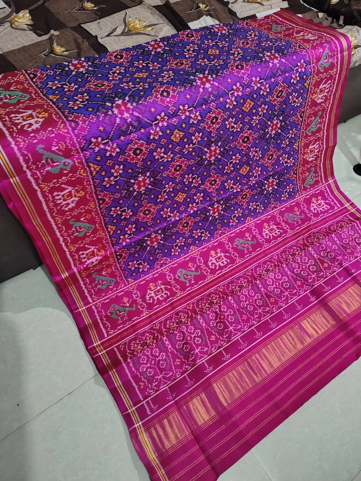 Royal Blue & Violet Phul Bhat Patola Saree