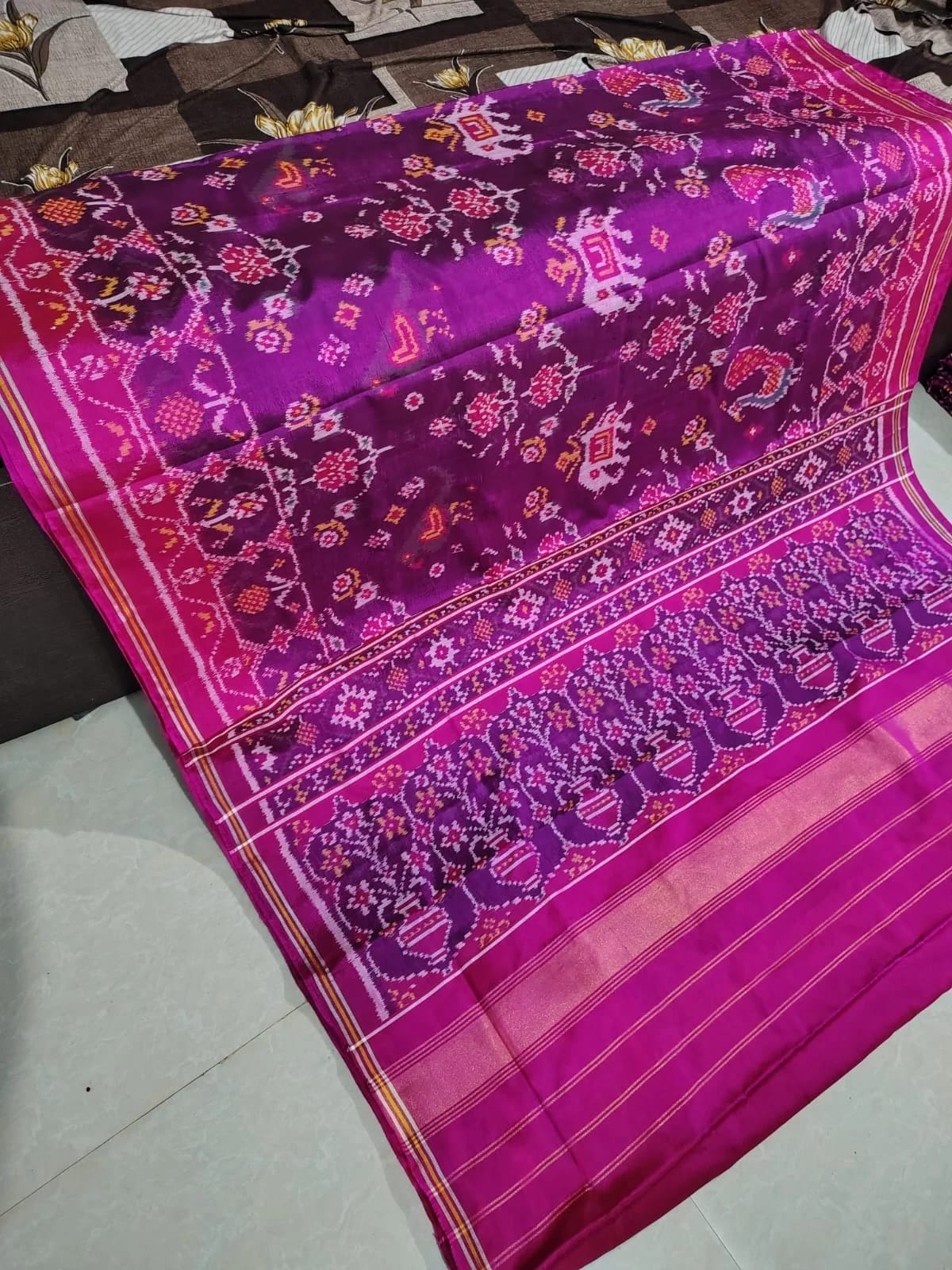 Rust Orange & Olive Kunjar Patola Silk Saree